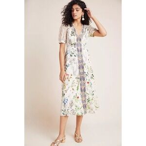 Geisha Designs Anthropologie NEW Cream Donna Floral Lace Midi Dress Medium Boho
